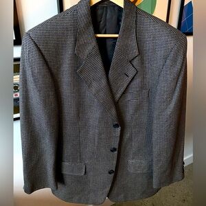 Holt Renfrew 100% Silk VTG Blazer Suit Jacket Blue/Tan Square Made in Canada 42R